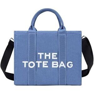 Women Blue Personalized Canvas with Zipper Top-Handle Crossbody Tote Handbag